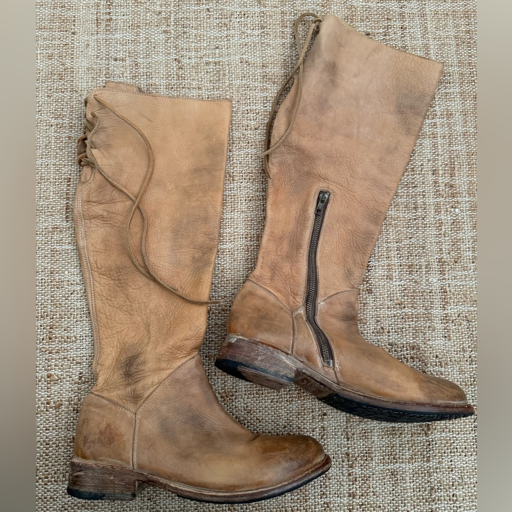 Bed Stu Women's Tan Leather Lace Up Distressed Riding Manchester Boots Sz 8